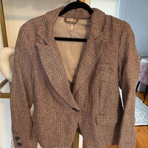Free People Houndstooth Blazer | XS | Brown Tan Tailored Jacket